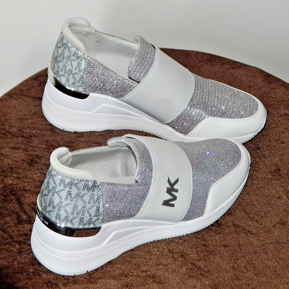 Michael Kors Shoes - Michael Kors Felix Trainer Silver Rainbow Glitter Wedge Sneaker Shoe 8.5 M NIB